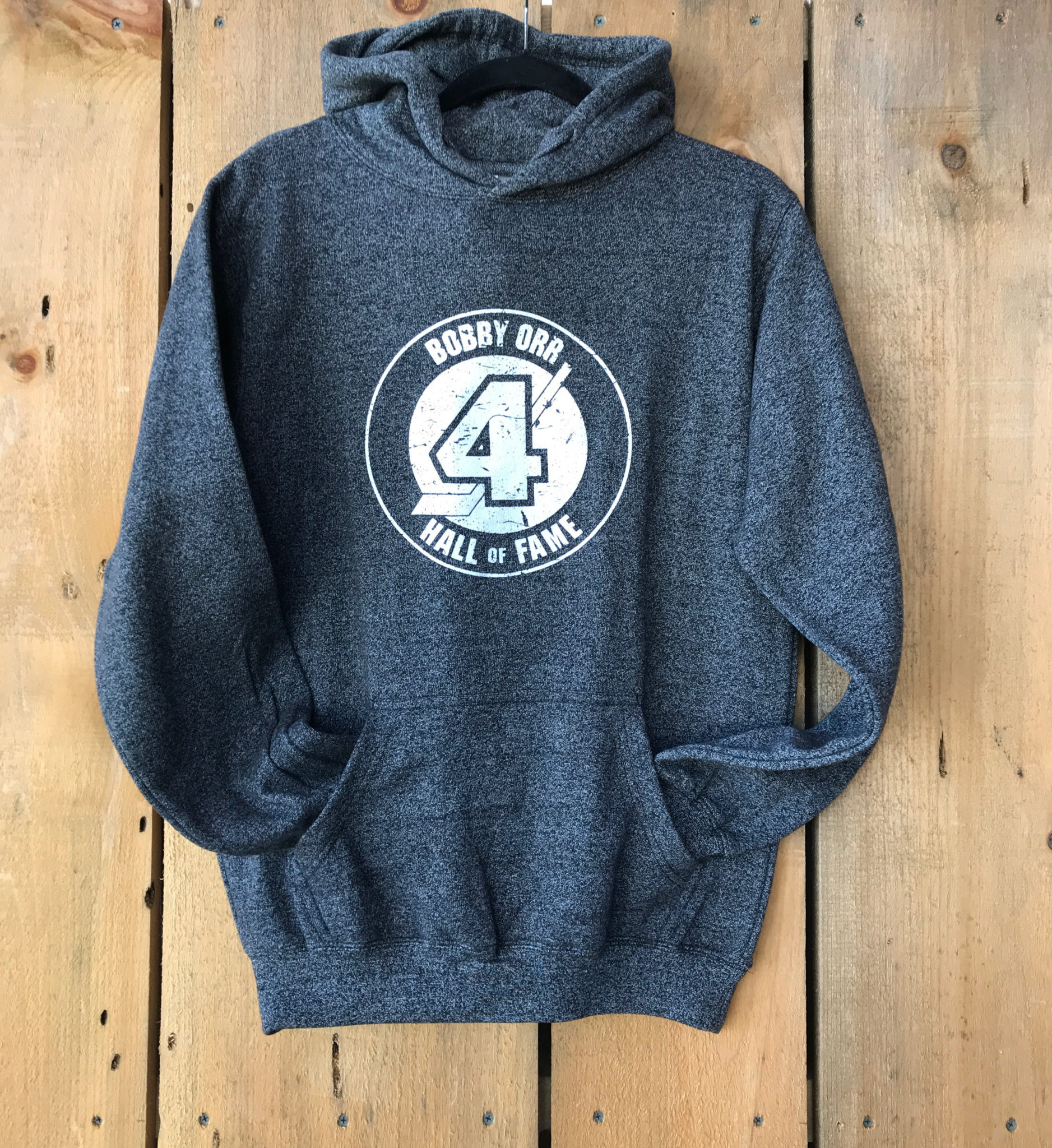 Charcoal Grey Hoodie with Distressed Screen Printed Logo > Bobby Orr ...