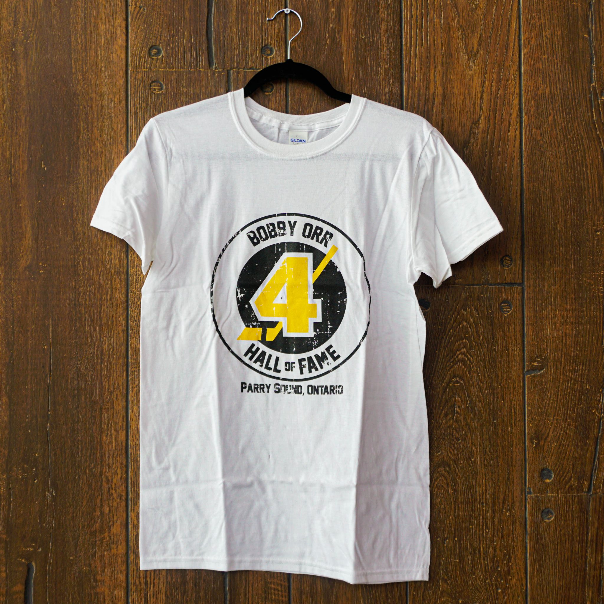Men's Two-Tone Distressed White T-Shirt > Bobby Orr Hall of Fame
