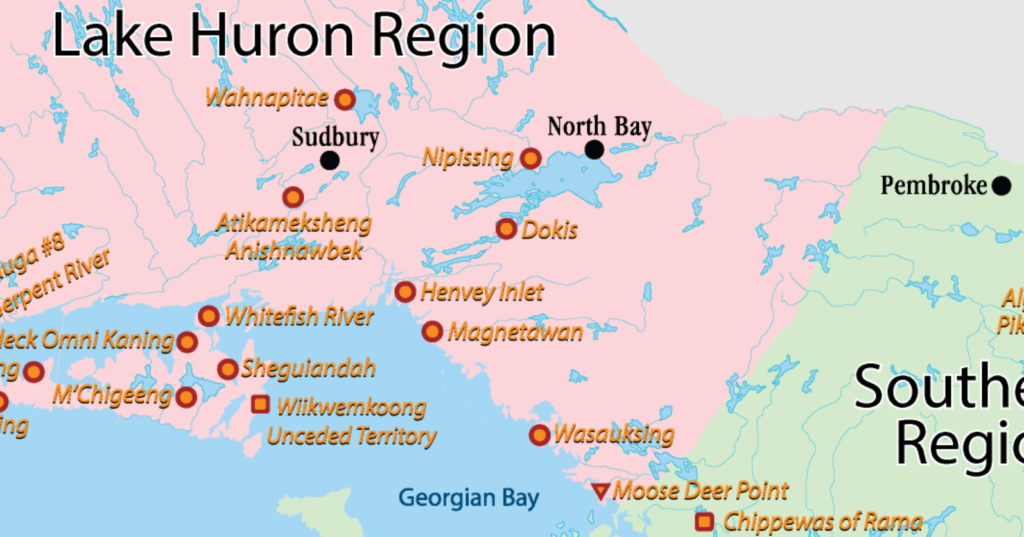 Closeup map of Anishinaabek Territory in Georgian Bay 